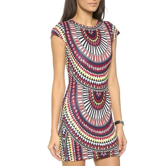 Mara Hoffman Cap Sleeve Mini Dress Jersey El Mundo Multicolor Tribal Print Small - Picture 2 of 12